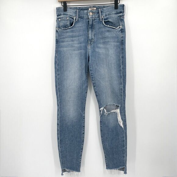 Mother Womens Jeans Sz 28 Looker Ankle Step Fray Skinny Distressed Stretch Denim - Picture 3 of 11